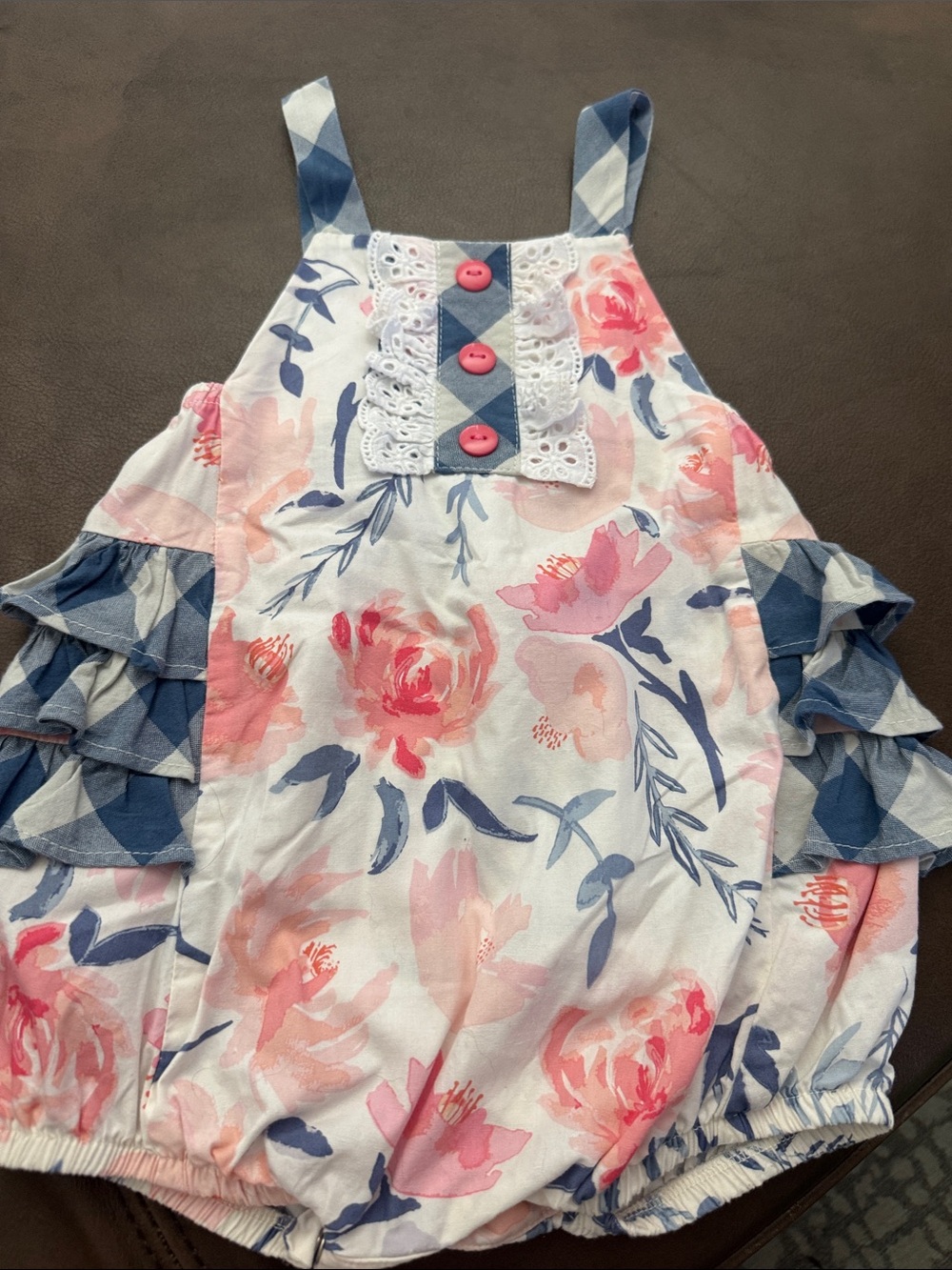 Baby Floral One-Piece Romper in Pink & Blue